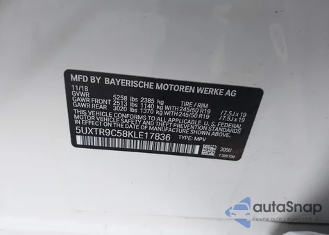 2019 BMW X3 xDrive30I z USA, uszkodzony, nr VIN 5UXTR9C58KLE17836